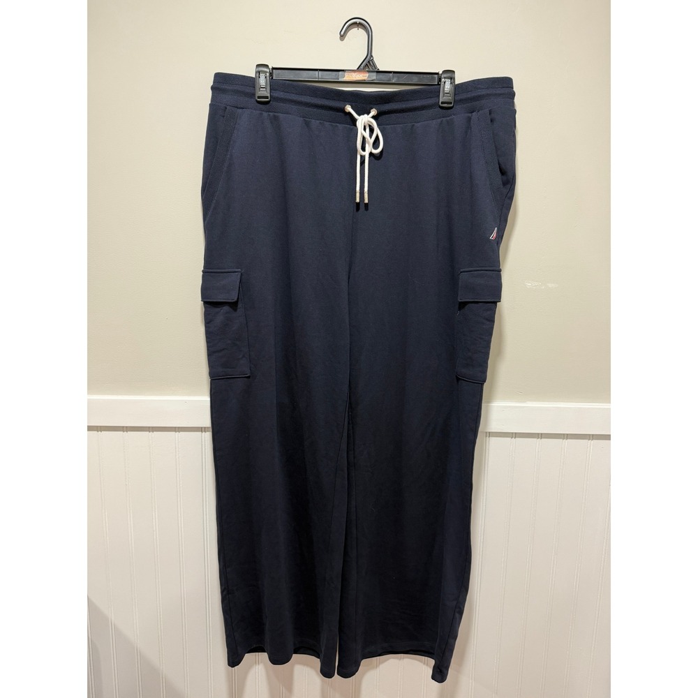 Nautica Pull On Sweatpants Cargo Wide Leg Navy Streetwear Athleisure Men Sz XXL